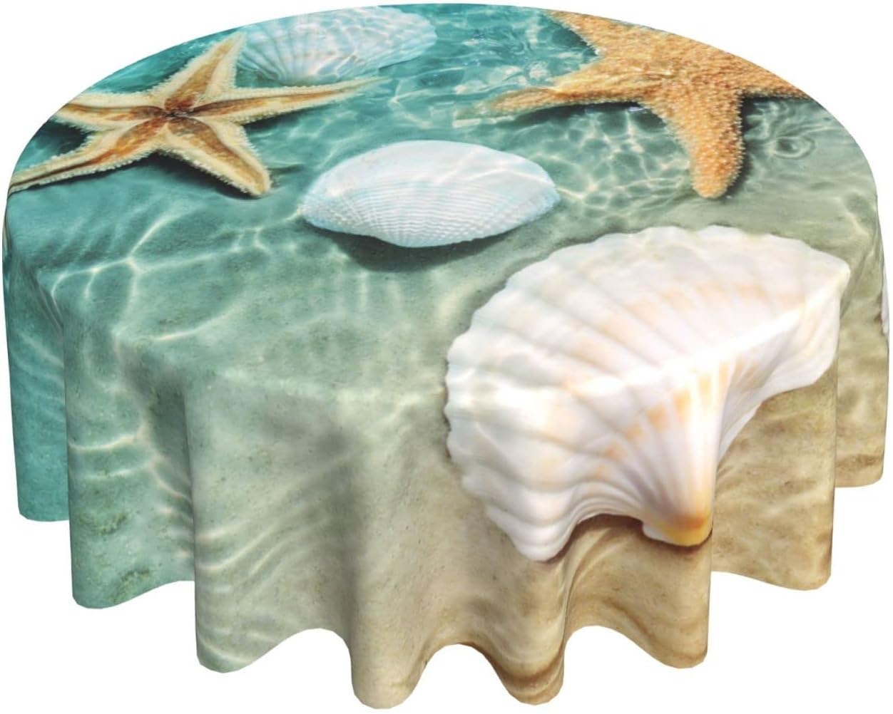 Mantel redondo estrella mar concha playa reutiliz. 60"