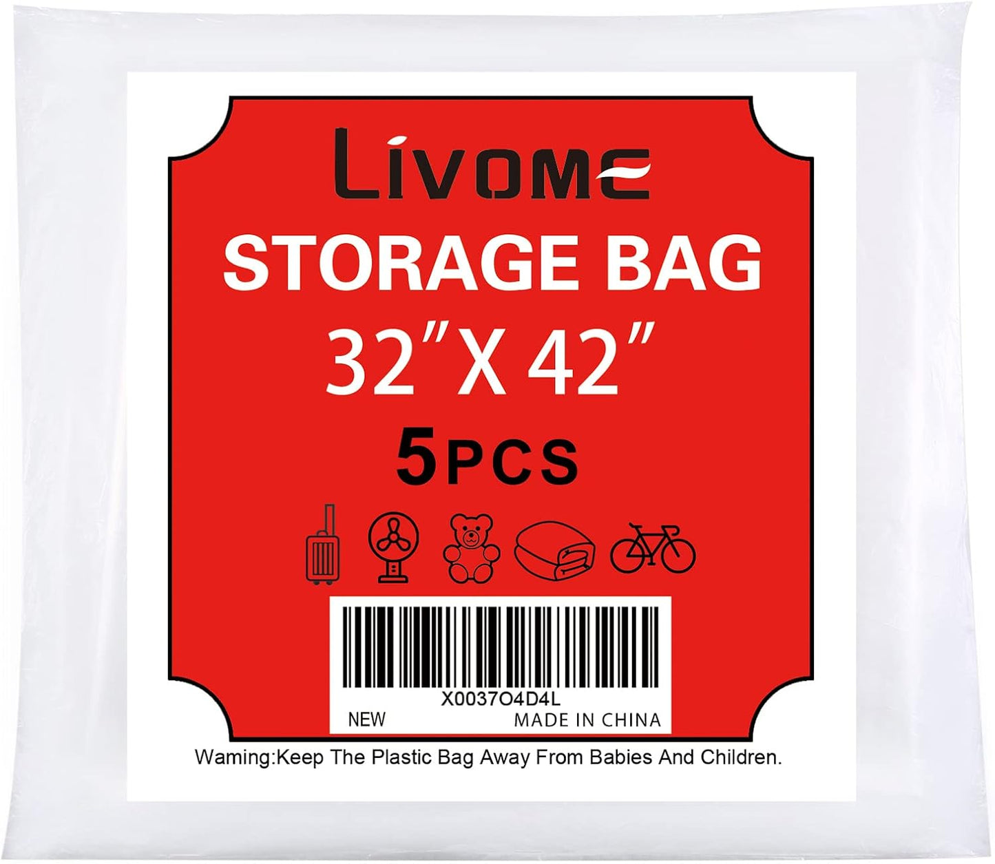 5 Bolsas Almacenamiento Plástico 32x42" A prueba Polvo