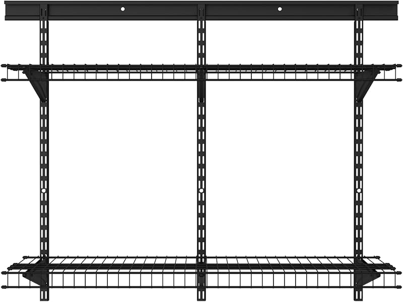Kit estante pared garaje 2 pzas alambre ajustable negro