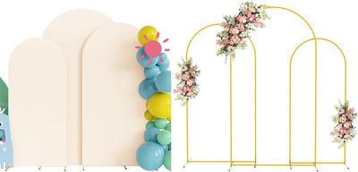 3 Soportes Arco Metal Fundas Beige 7.2x6.6x6ft Fiesta Cumpleaños