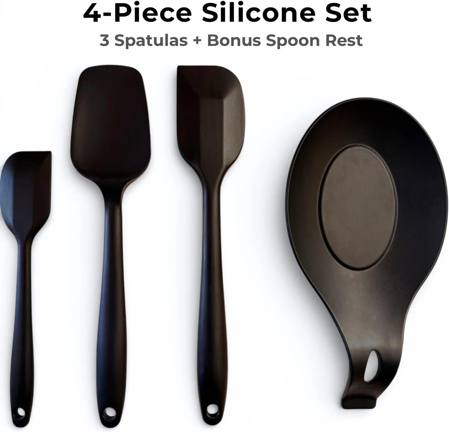 Set 4 Espátulas Silicona con Soporte Negro Antiadherente