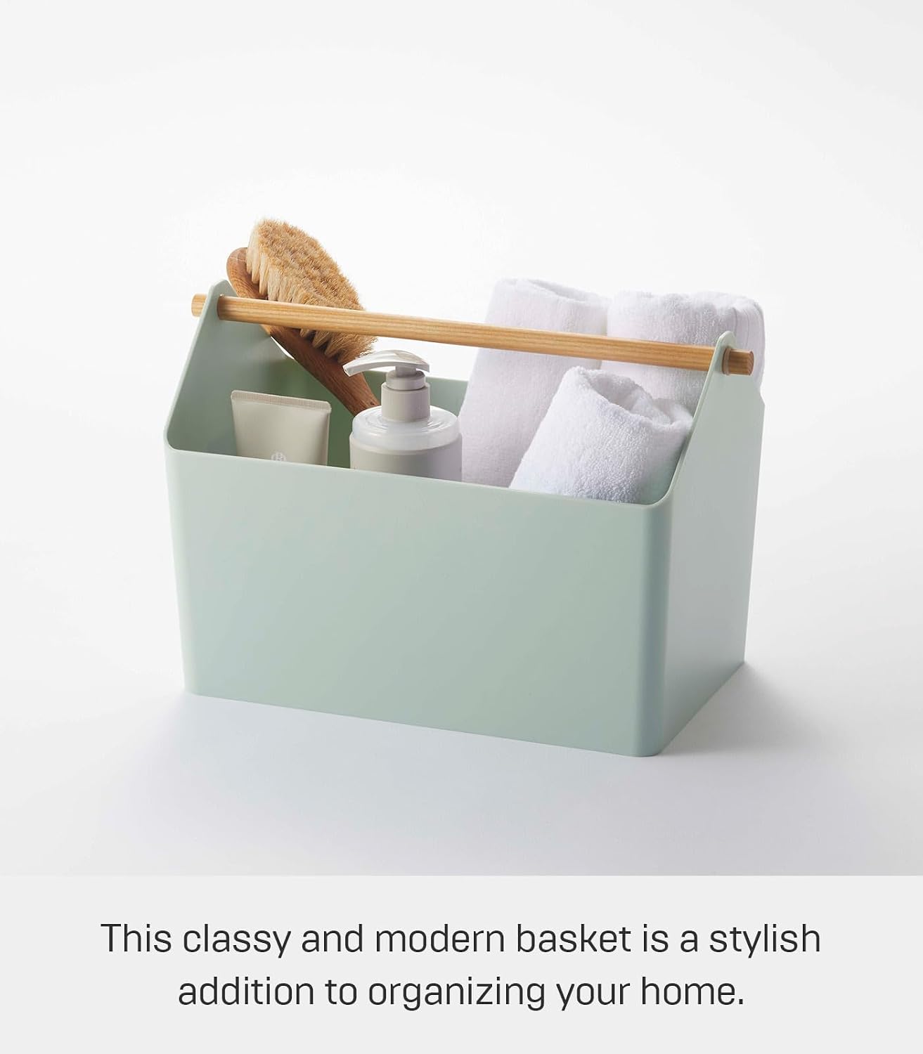 Organiz. plástico madera con asa para almacenamiento