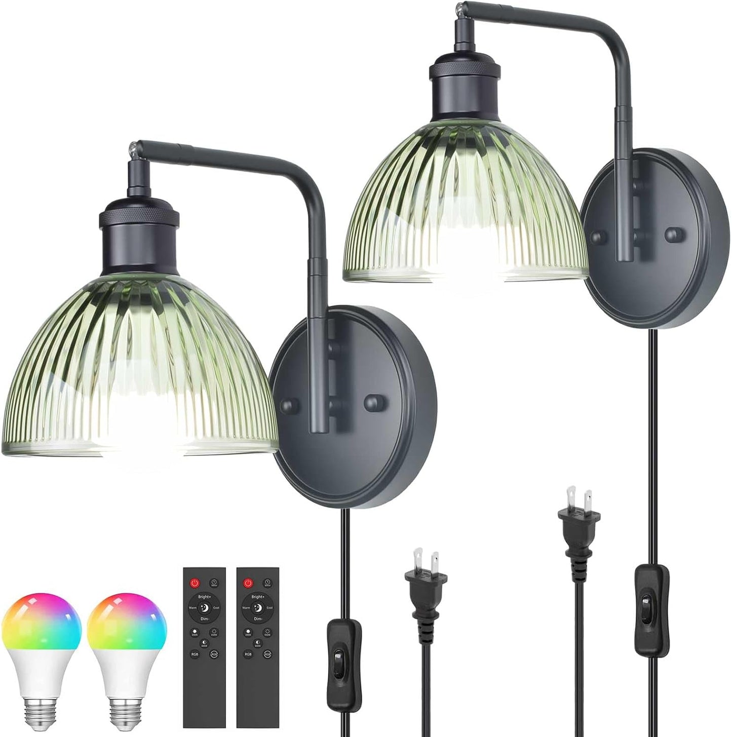 2 Apliques Pared Lámpara Moderna Vidrio Acanalado RGBW