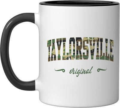 Taza cerámica camuflaje Taylorsville Design College Utah negra/blanca