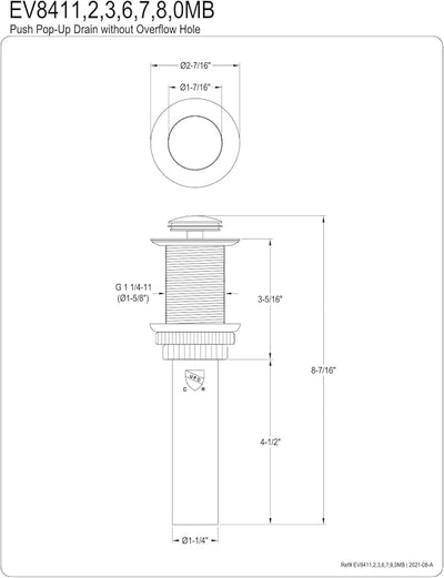 Desagüe lavabo baño sin desbordamiento latón 8.44x2.44pulg