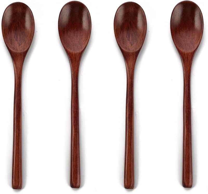 4 Cucharas madera estilo japonés mango largo para comer y mezclar