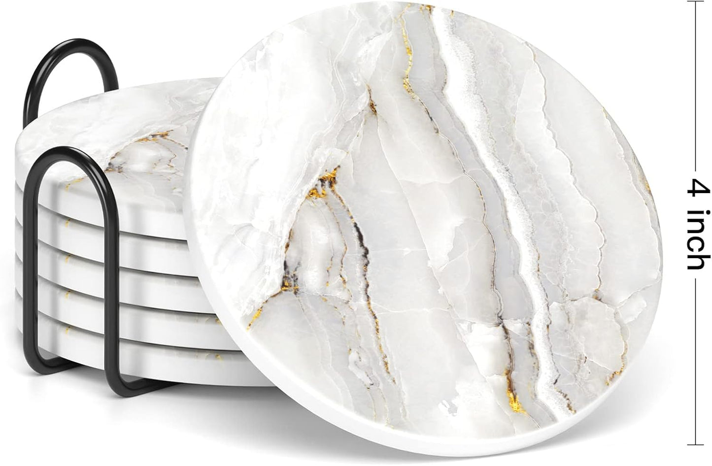 6 Pzas Posavasos Cerámica Corcho Decoración Hogar 4pulg Oro Blanco