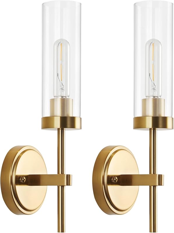 2 Apliques Pared Dorado Luces Tocador Vidrio Transparente