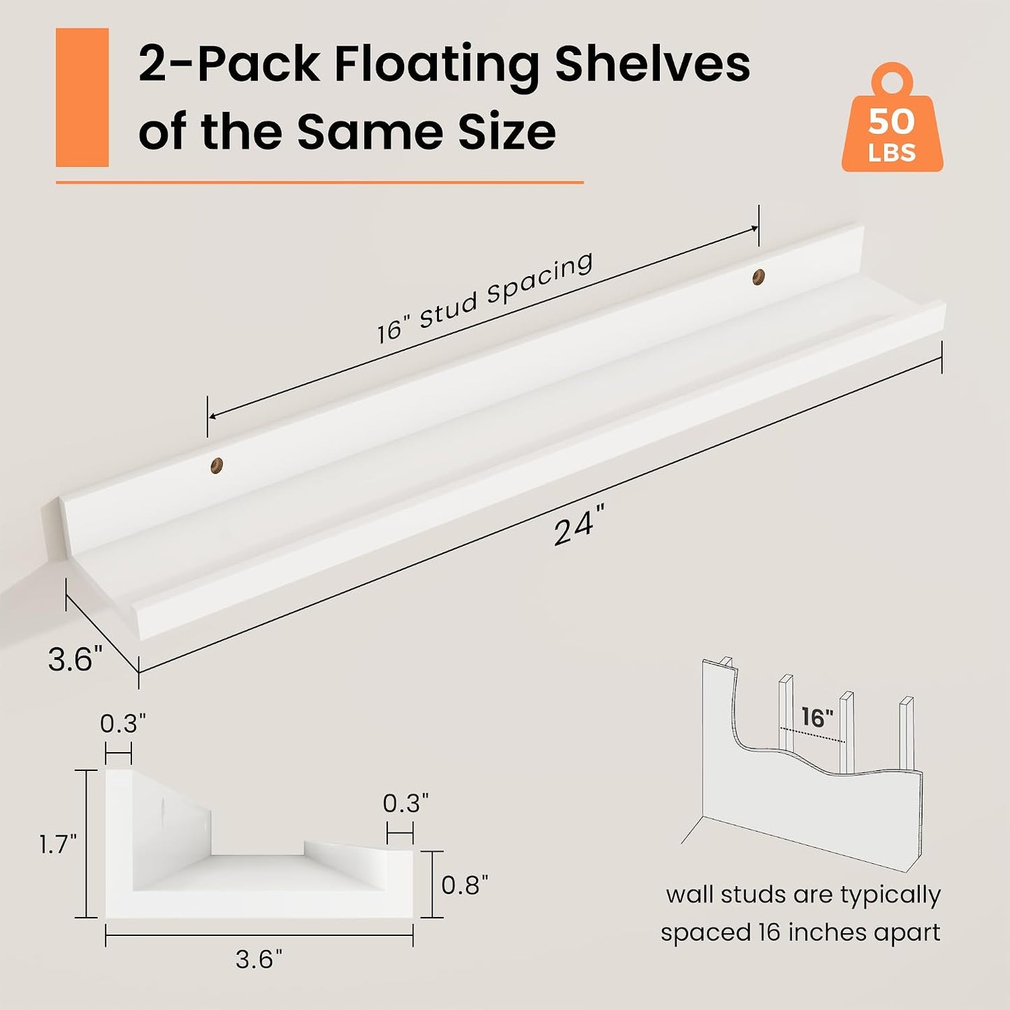 Estante de madera 24" set 2 flotante para dormitorio