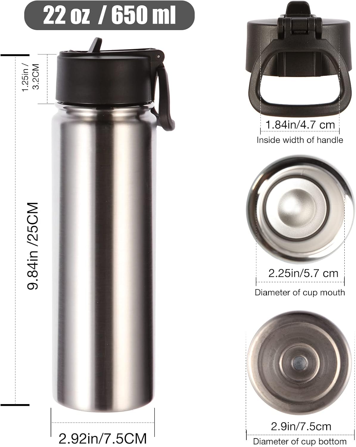 8 Botellas acero inox 22oz con popote asa vacío