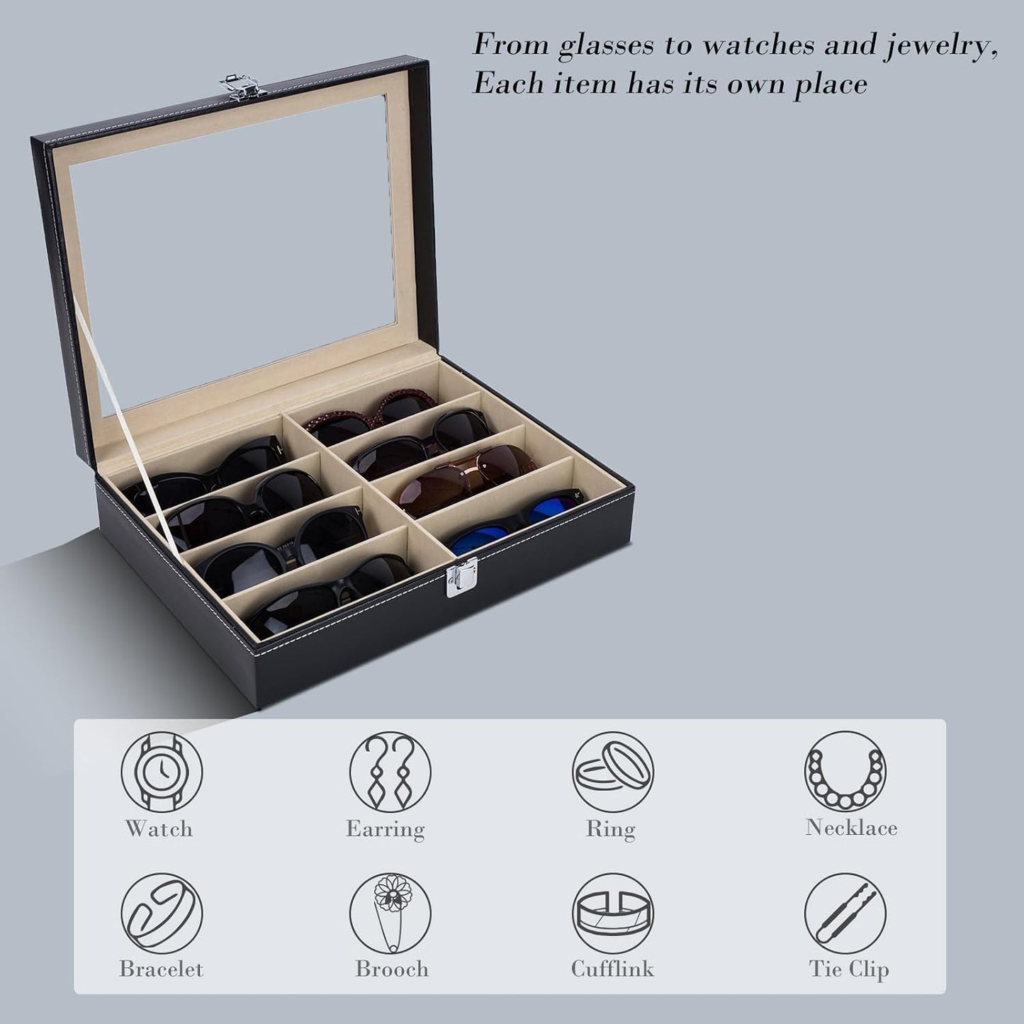 Caja organizadora para gafas de sol y lentes 8 pzas