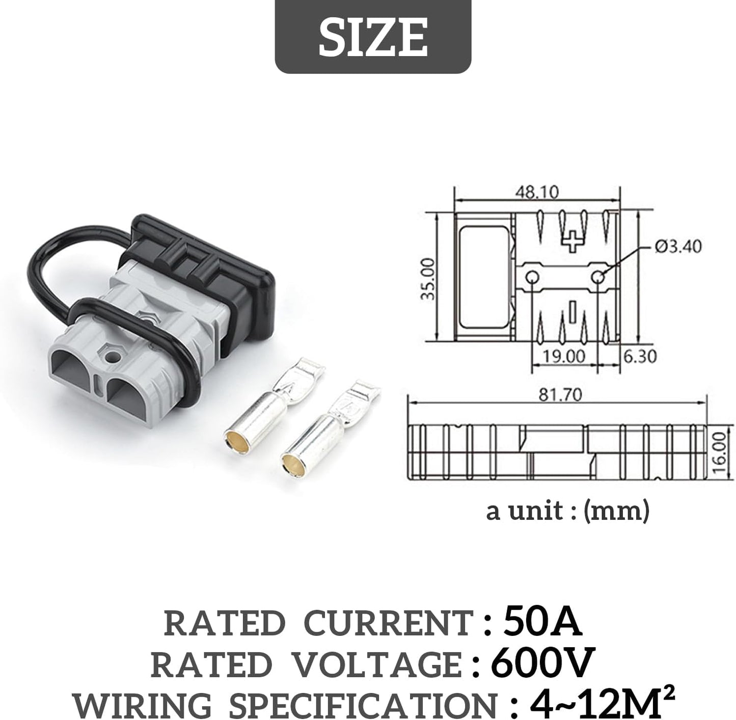 Enchufe 50A 600V con 6 conexiones para cables AWG