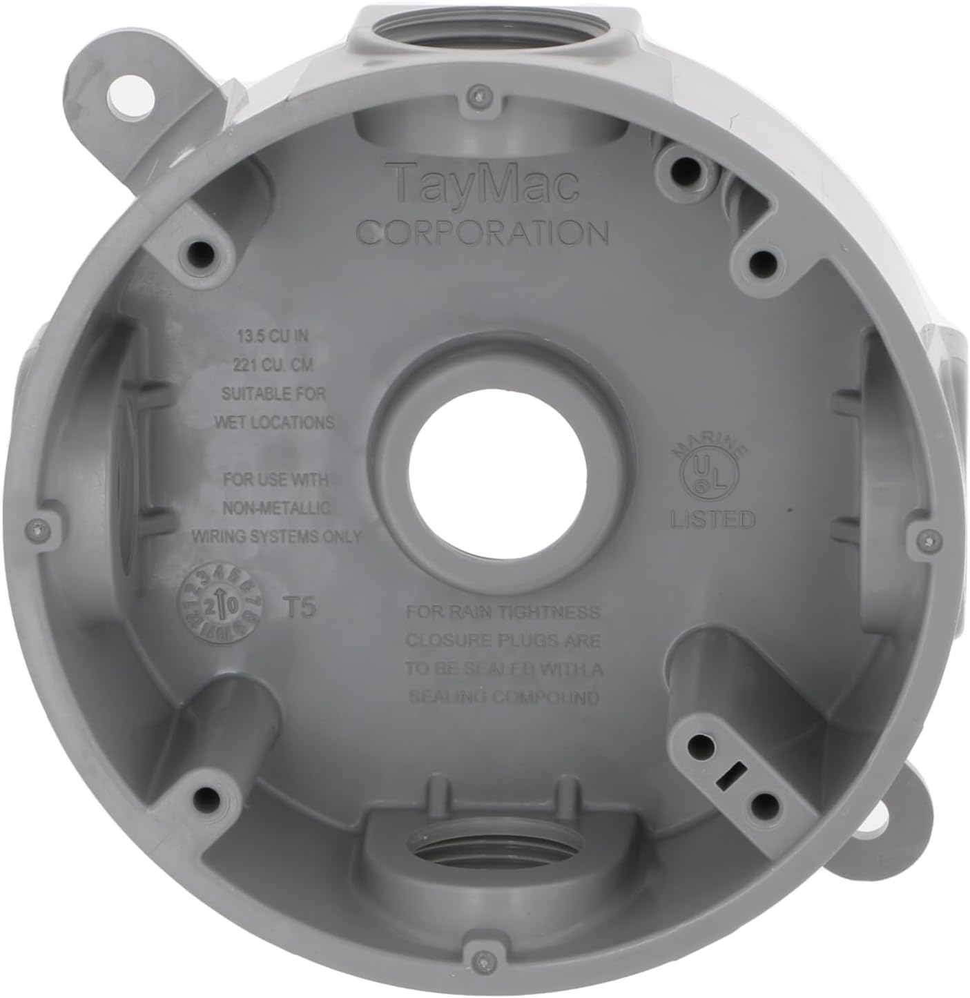 Caja redonda resistente 5 tomas 1/2 o 3/4pulg gris