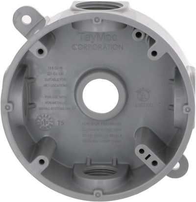 Caja redonda resistente 5 tomas 1/2 o 3/4pulg gris