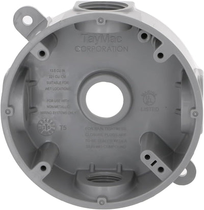 Caja redonda resistente 5 tomas 1/2 o 3/4pulg gris