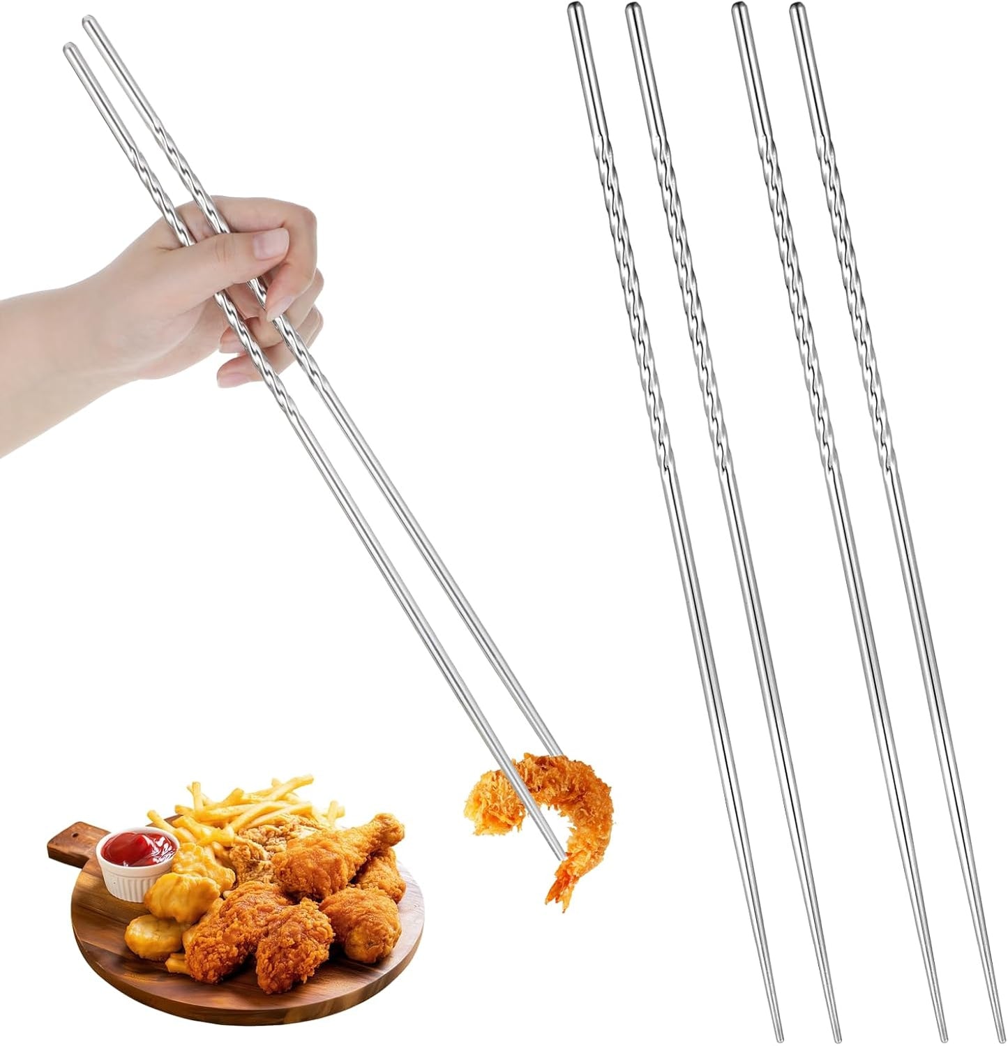 2 Pares Palillos Acero Inox 15.3pulg Antiderrap Reutilizables