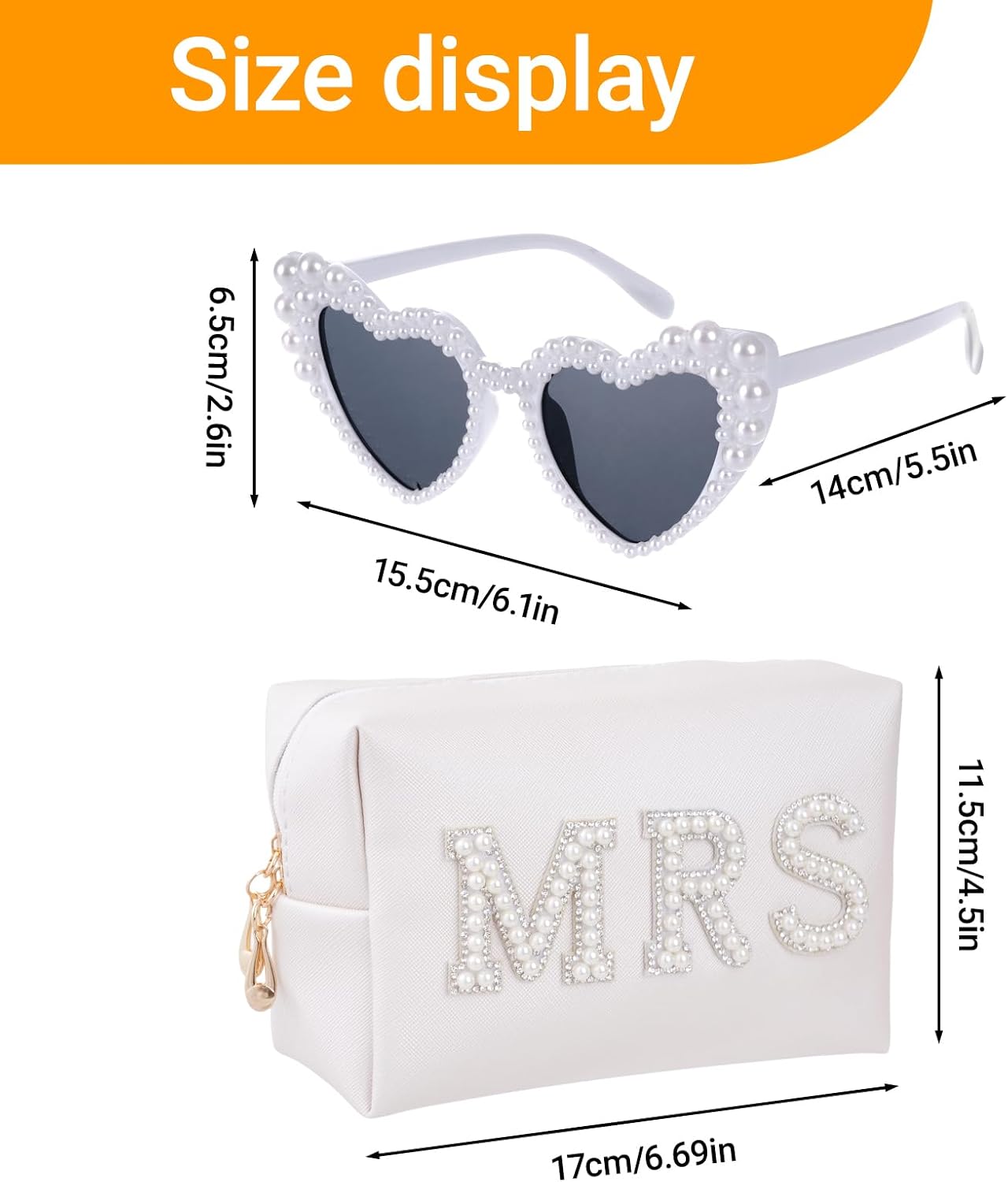 Juego regalo novia gafas perlas bolsa maquillaje boda