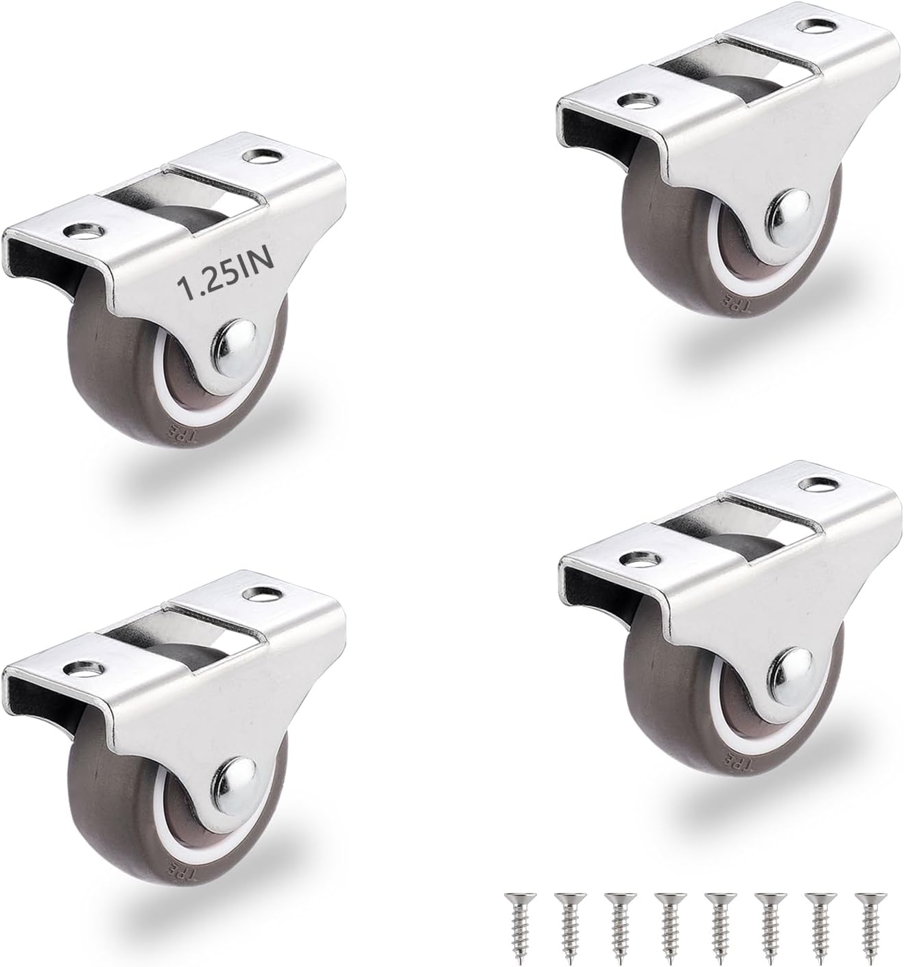 4 Ruedas rígidas 1.25pulg goma placa acero muebles