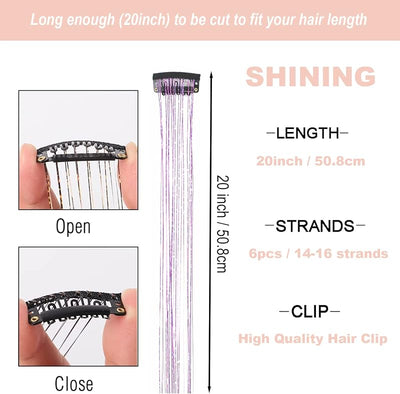 Kit extensiones cabello oropel holográficas doradas para niñas