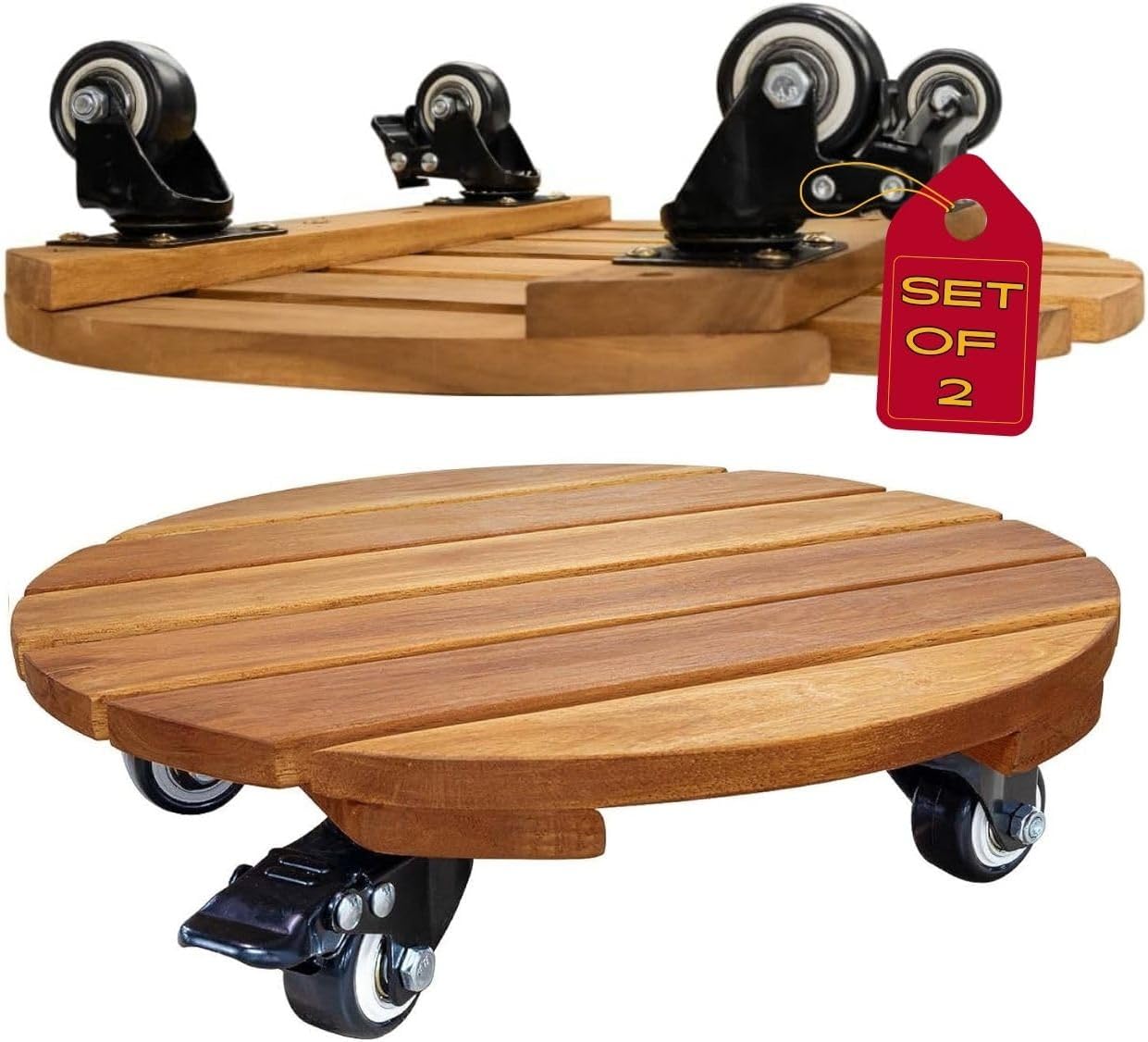 2 Cajas Madera Acacia 12" Ruedas 264lb Soporte Plantas
