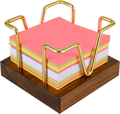 Soporte notas adhesivas madera nogal 3x3pulg dorado