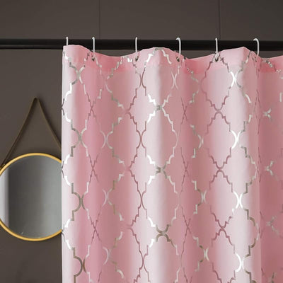 Cortina ducha rosa 72pulg azulejos marroquíes geométricos