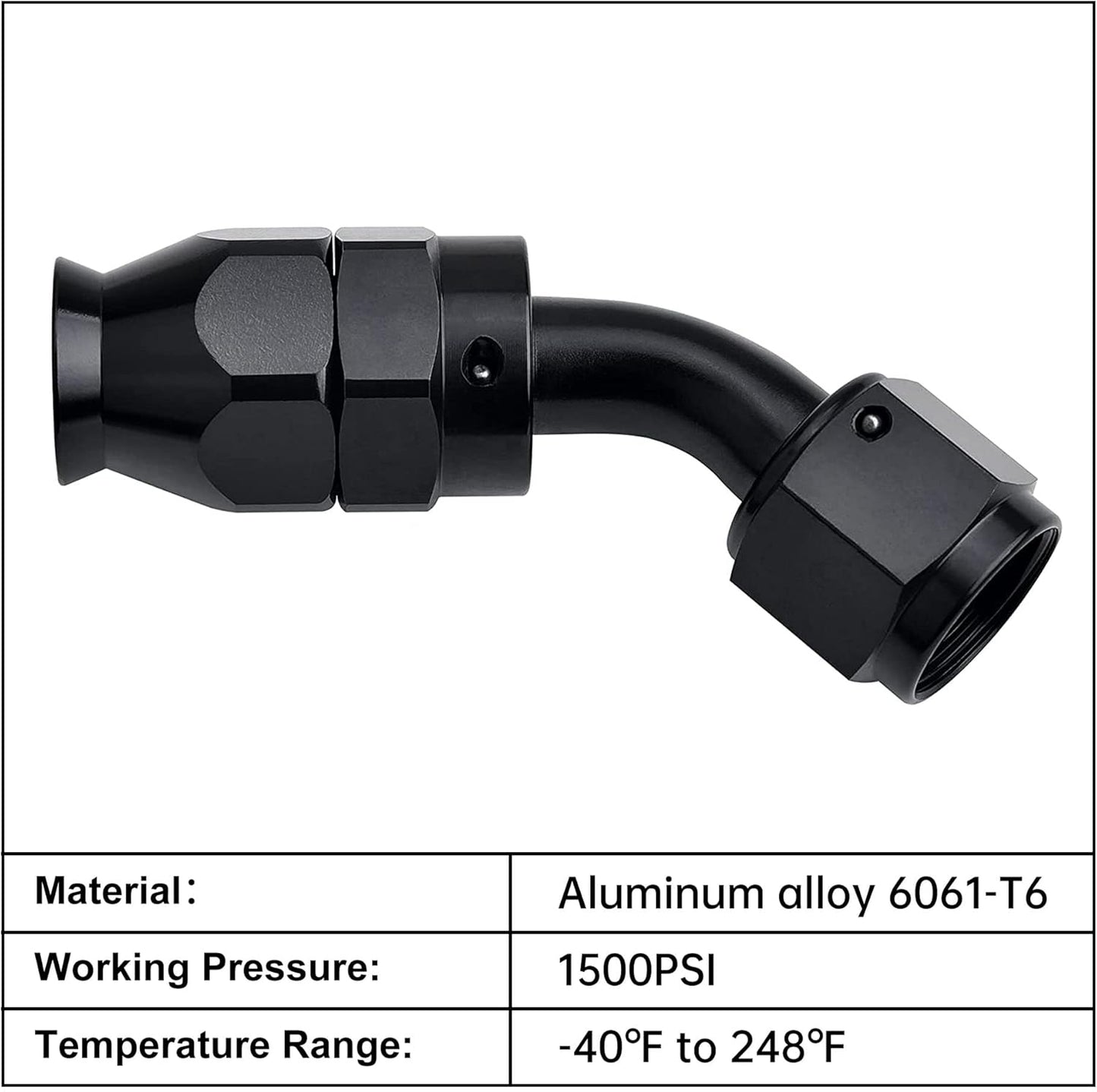 Extremo manguera PTFE 45grados negro