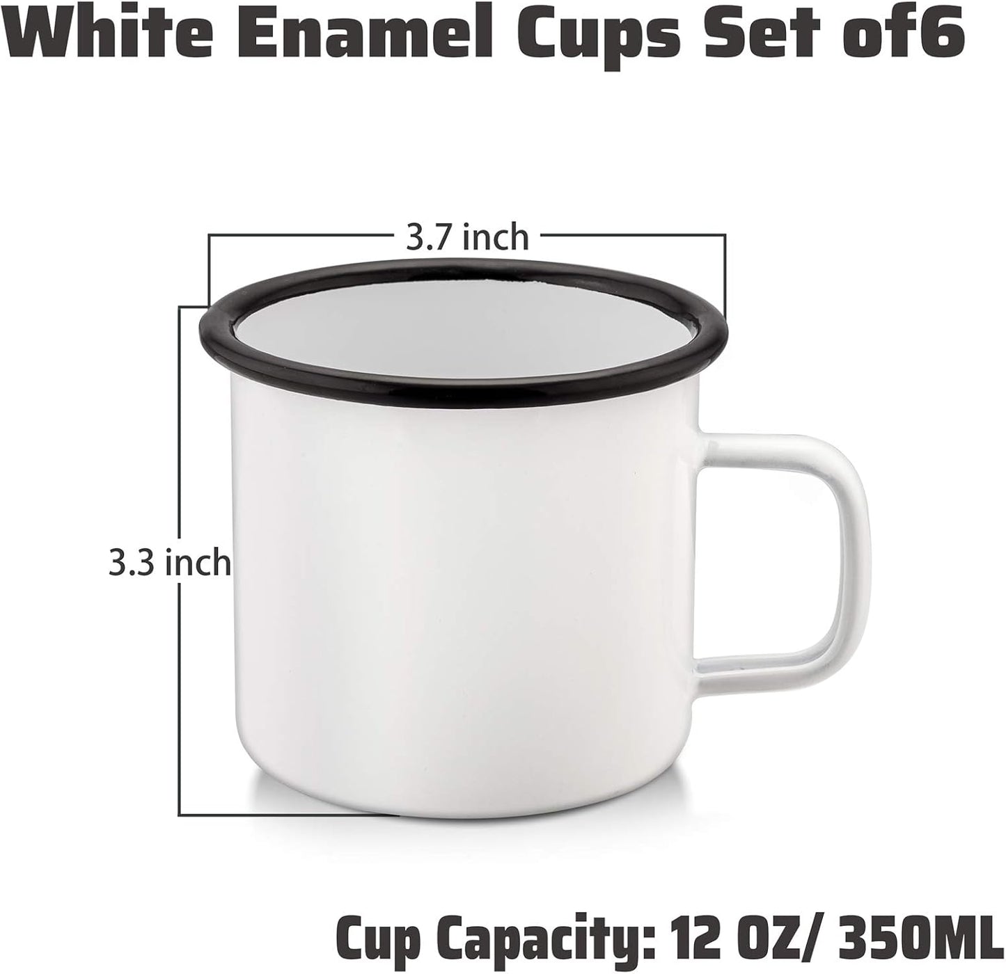 Set 6 Tazas Esmaltadas 12oz para Campamento y Picnic