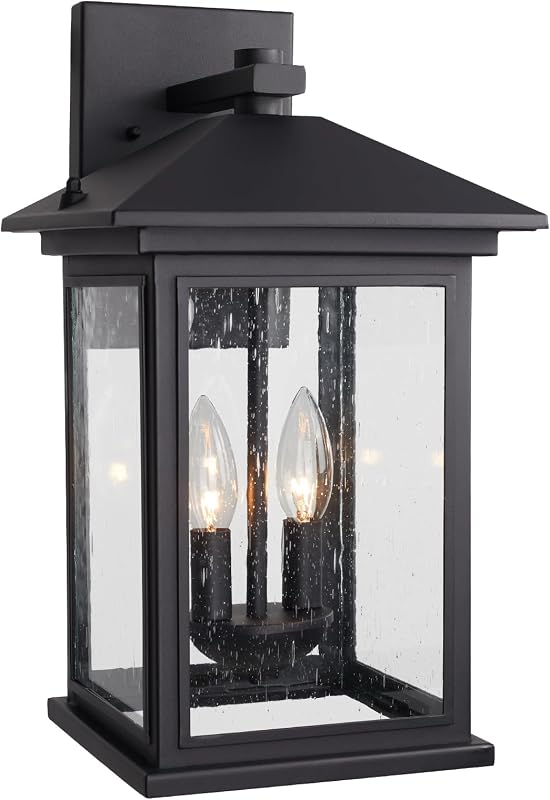2 Lámparas pared exterior 16pulg vidrio sembrado negro