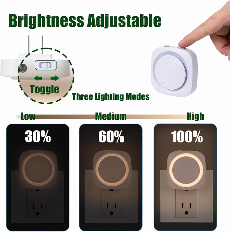 Luces nocturnas blancas enchufables 4 pack sensor baño dormitorio