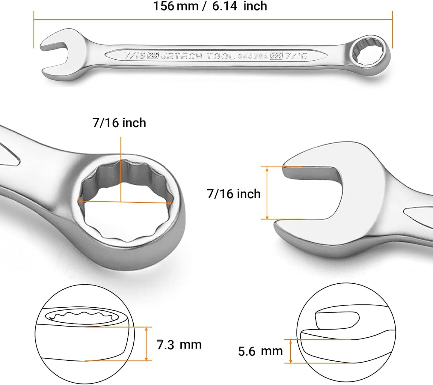 Llave combinada 7/16 pulg acero Cr-V 12 puntos