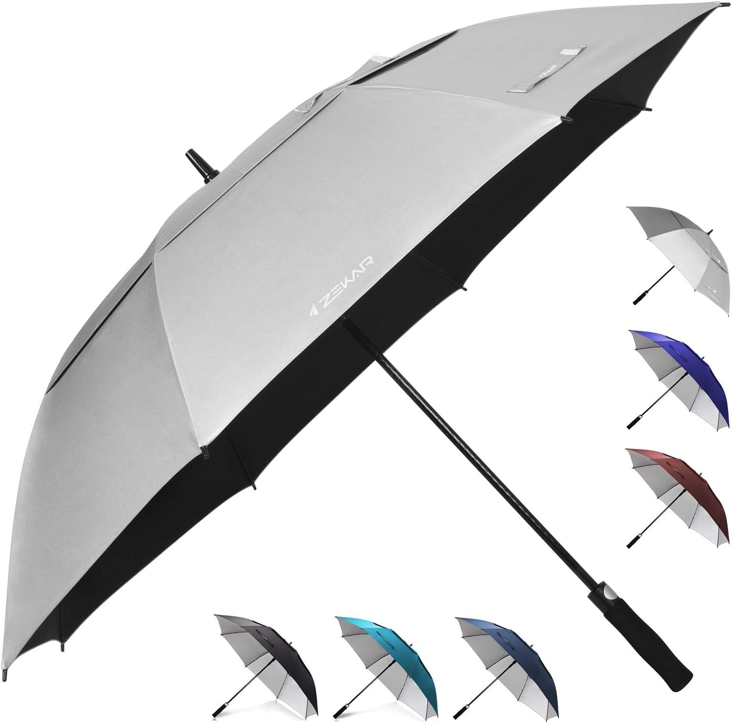Paraguas golf 62" resistente viento UPF 50 plateado