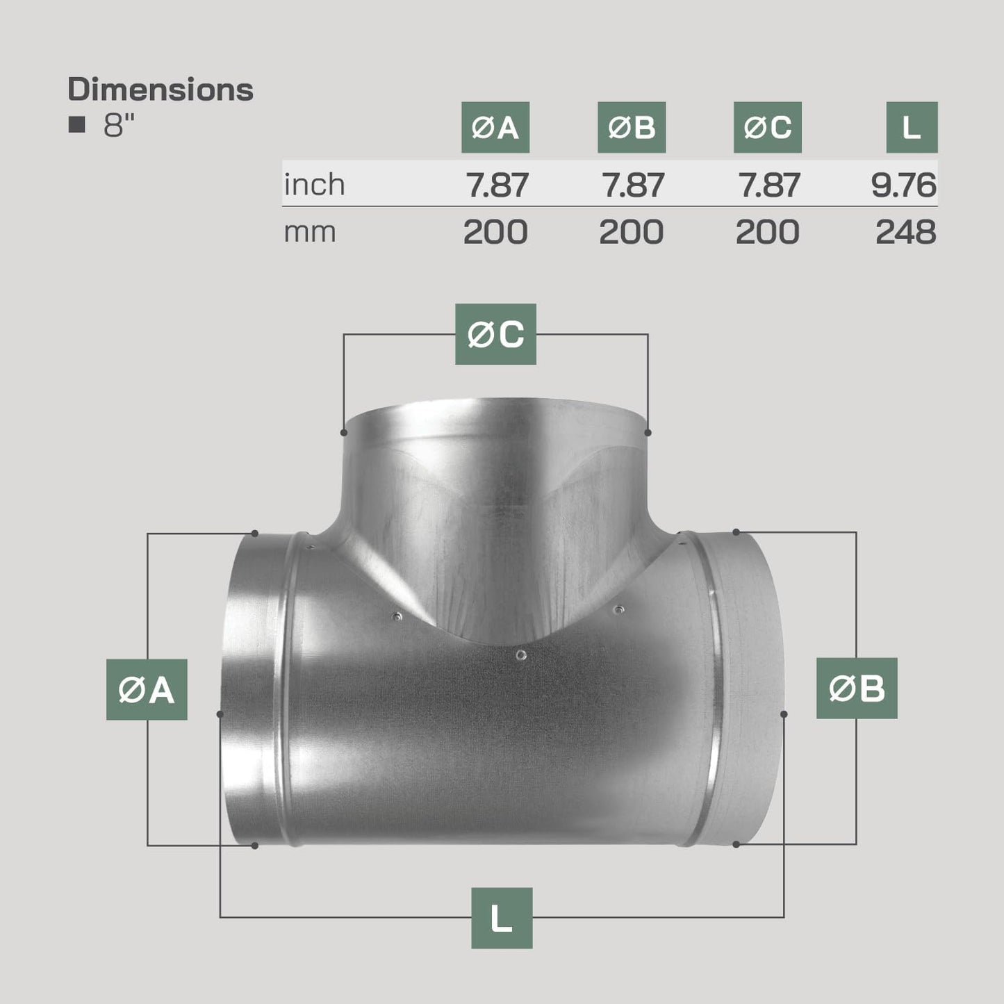 Conector T 8pulg adaptador manguera 3 vias