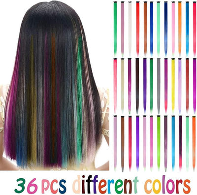36 Pzas Extensiones Cabello con Clip 22pulg Multicolores