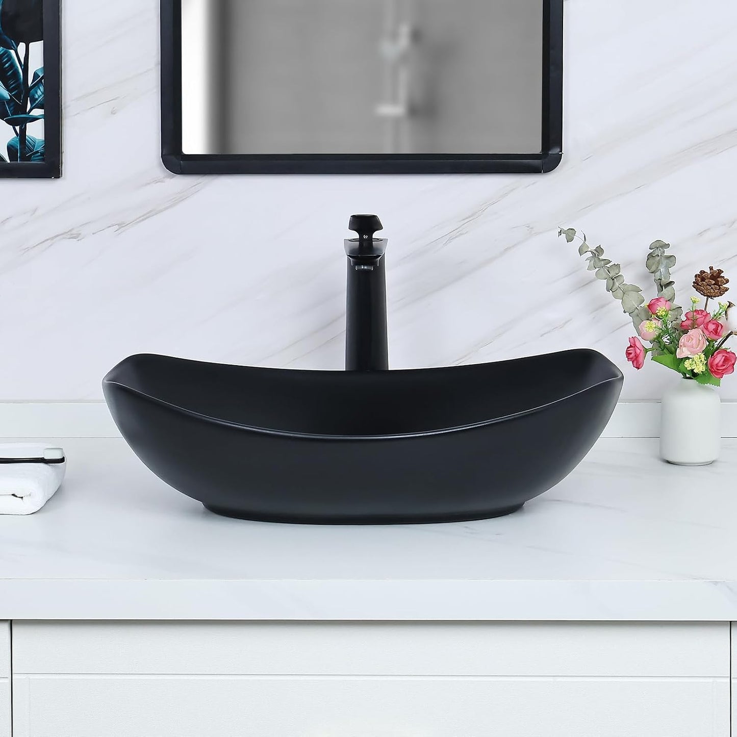 Fregadero baño ovalado 22x15.7pulg negro mate