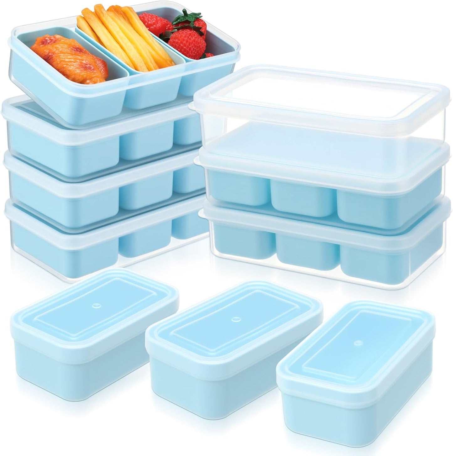 6 Cajas Aperitivos 3 Compartimentos Reutiliz. Apilables