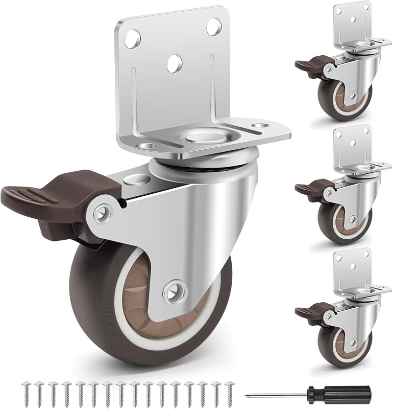 4 Ruedas laterales 2pulg giratorias 360 grados con freno para muebles