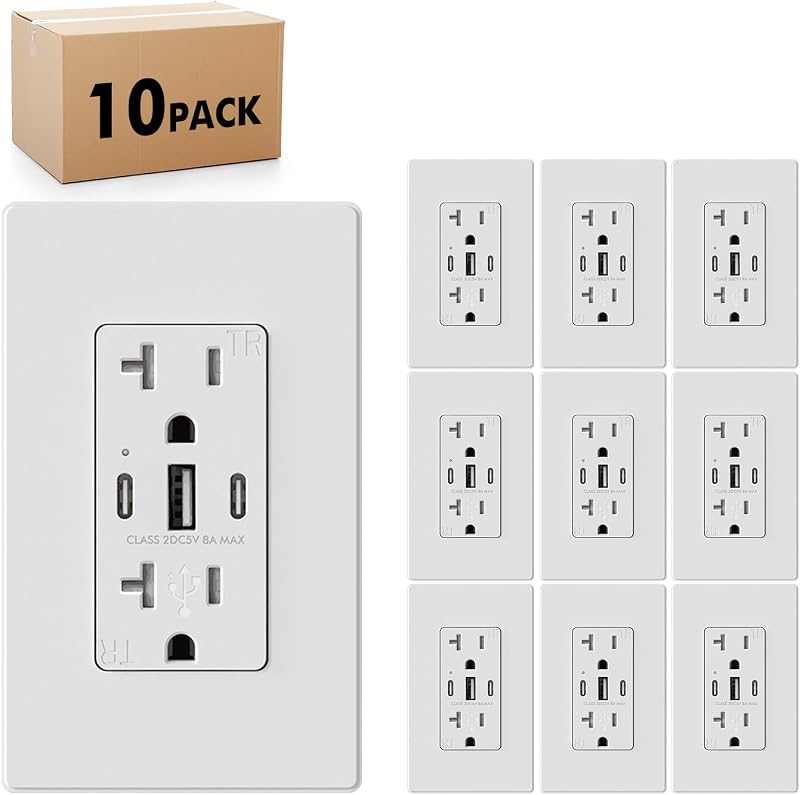 Toma pared USB C 30W 3 puertos 15A cert UL FCC blanco mate