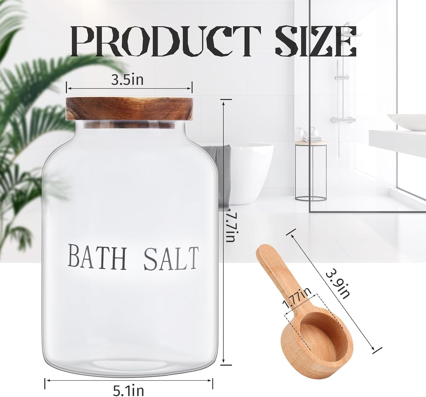 Tarro vidrio sal baño 74oz con tapa y cuchara madera