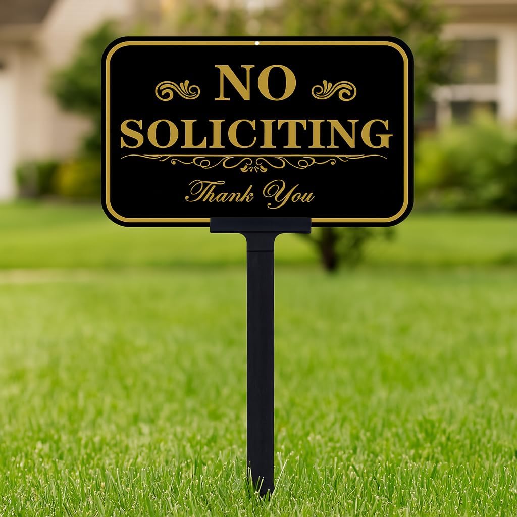 Señal no solicitar aluminio negro dorado 14x10"