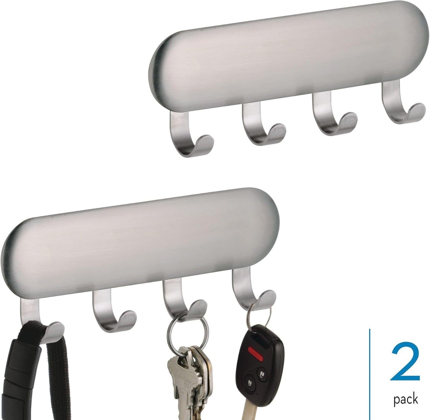 Llavero acero inox 2 pzas cepillado 4 ganchos para pared
