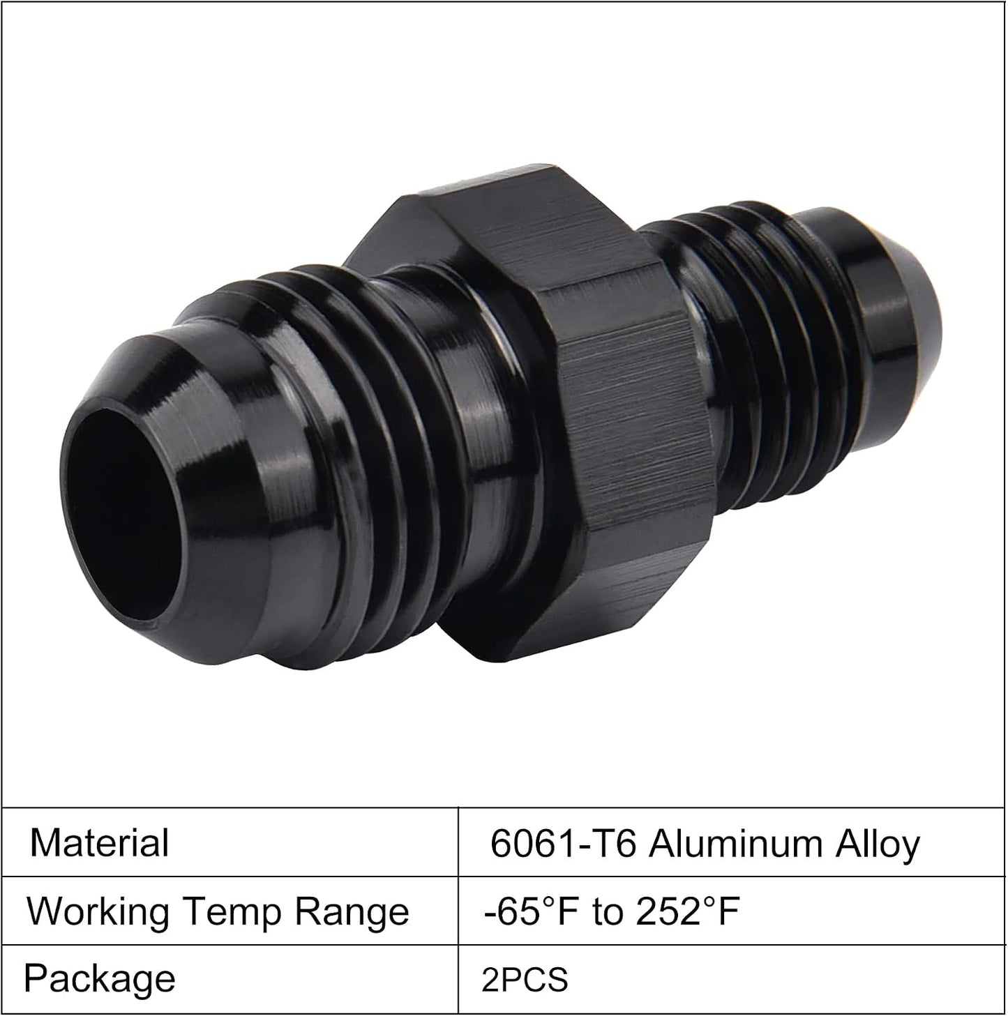 Adaptador recto negro 2 Pzas AN4 Macho