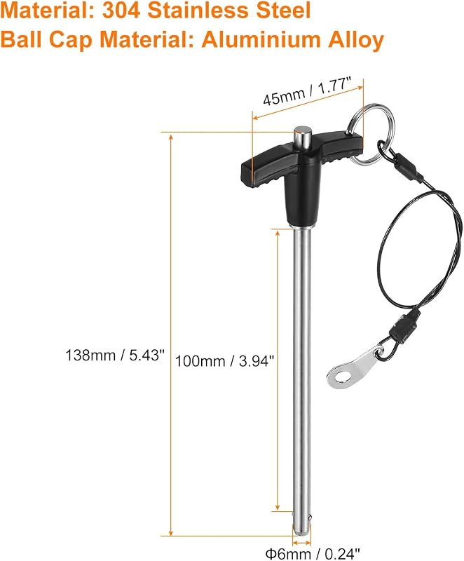 4 Pzas Pasadores Bloqueo T Acero Inox 6x100mm