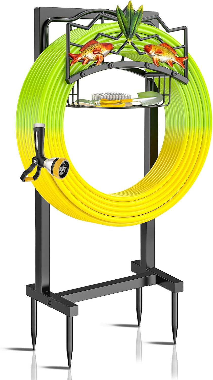 Soporte manguera jardín metal 4 estacas colgador 150