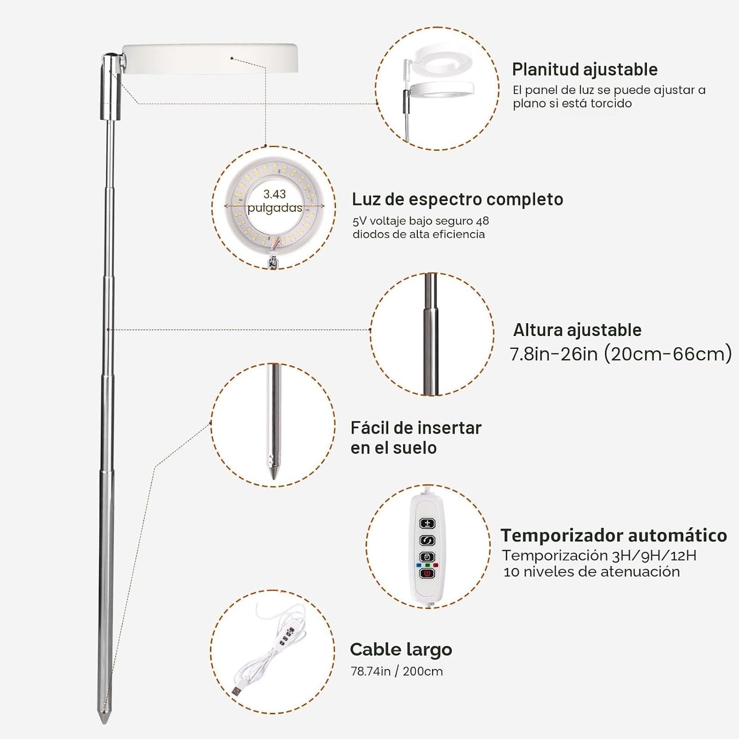 Luz cultivo interior maceta espectro completo 10 niveles