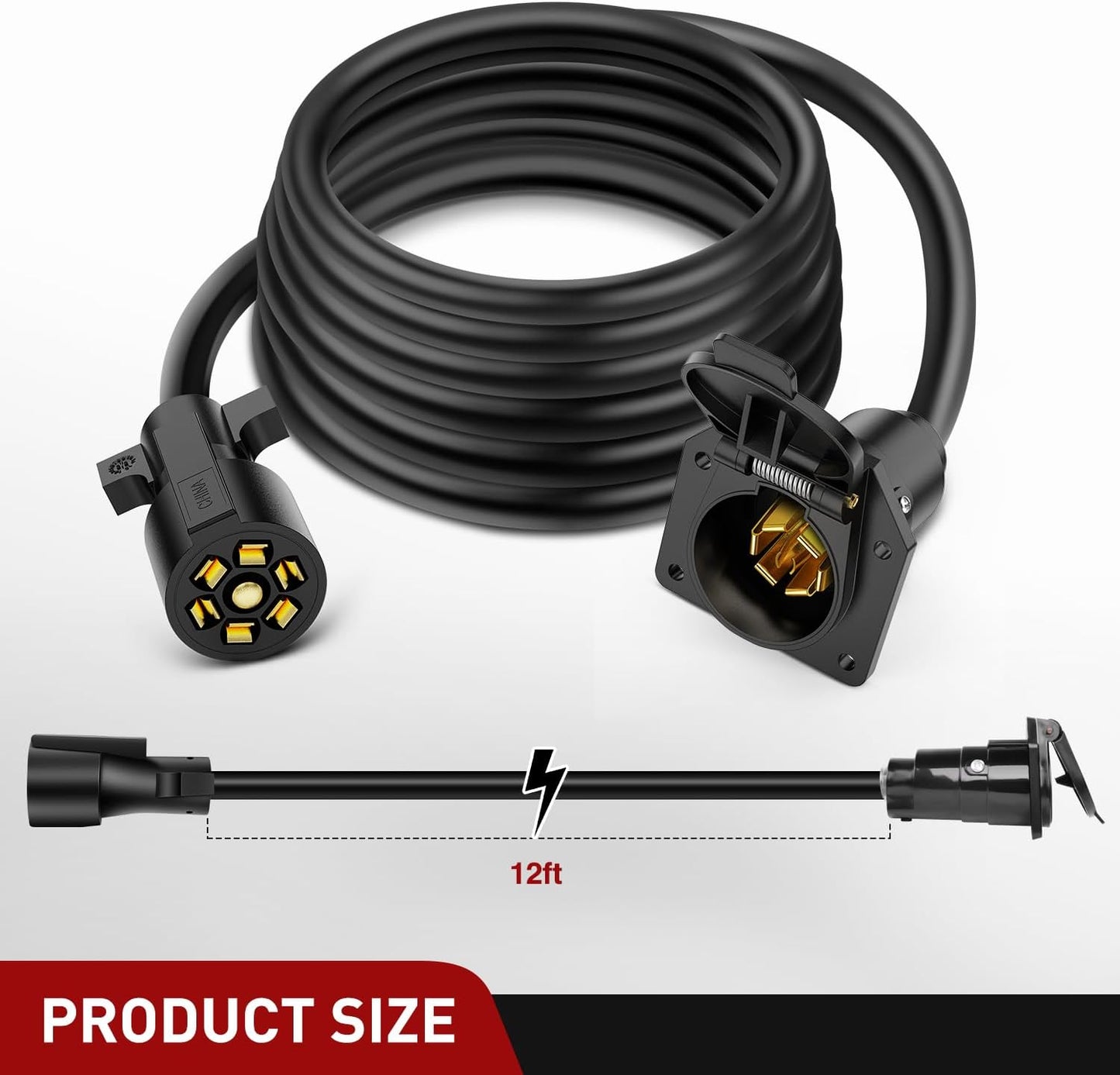 Cable extensión enchufe remolque 7 vías 12 pies 10-14 AWG