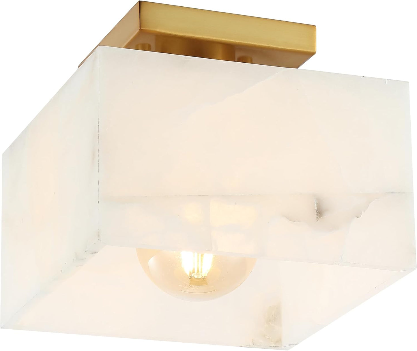 Lámpara techo semiempotrada mármol blanco/latón 8" LED