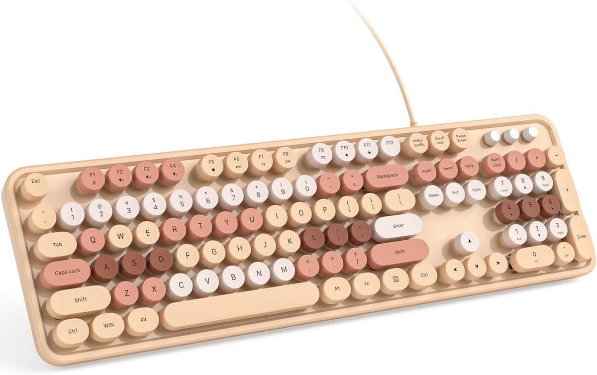 Teclado computadora color té de leche retro redondo enchufable