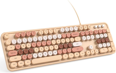 Teclado computadora color té de leche retro redondo enchufable