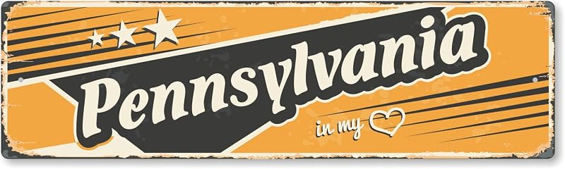 Letrero metal vintage Pennsylvania 4x14pulg In My Heart aluminio
